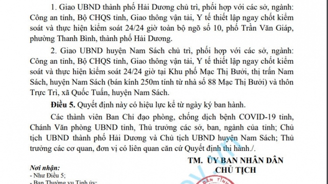 Thiết lập vùng phong tỏa cách ly y tế toàn bộ thôn Trực Trì từ 0h ngày 17/8