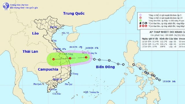 Chiều tối nay áp thấp nhiệt đới sẽ vào vùng biển từ Đà Nẵng đến Bình Định, giật cấp 8