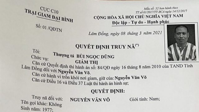 Phạm nhân án chung thân trốn khỏi trại giam