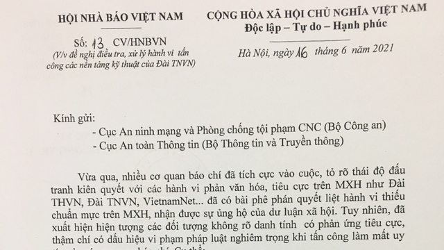 Hội Nhà báo Việt Nam đề nghị điều tra, xử lý nghiêm hành vi tấn công mạng Báo Điện tử VOV