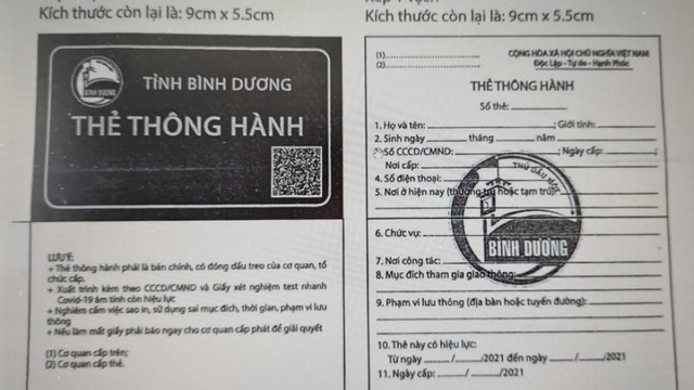 Từ ngày 5/9, người dân Bình Dương ra đường phải có thẻ thông hành