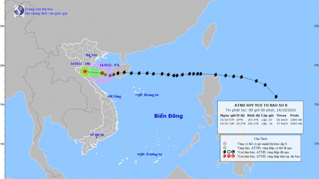Bão số 8 suy yếu thành áp thấp nhiệt đới, cách Hà Tĩnh khoảng 200km