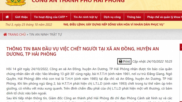Công an Hải Phòng thông tin về vụ giết người ở xã An Đồng