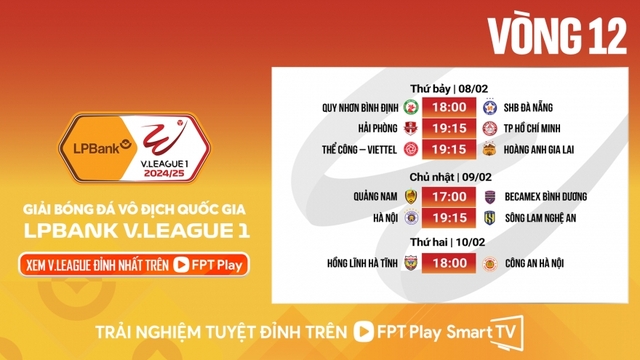 Lịch thi đấu và áp dụng VAR vòng 12 V-League 2024/2025