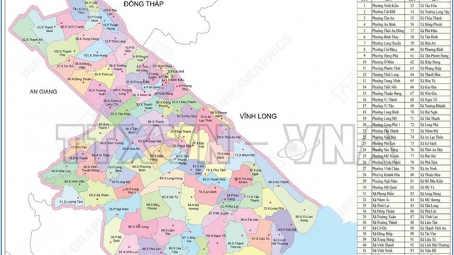 Bản đồ chi tiết 103 đơn vị hành chính cấp xã của TP Cần Thơ từ ngày 16/6/2025