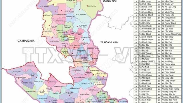 Bản đồ chi tiết 96 đơn vị hành chính cấp xã của Tây Ninh từ ngày 16/6/2025