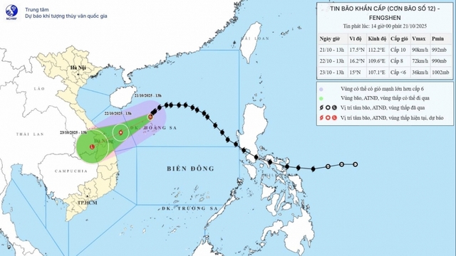 Bão số 12 trên vùng biển phía Bắc quần đảo Hoàng Sa, cách Đà Nẵng khoảng 450km