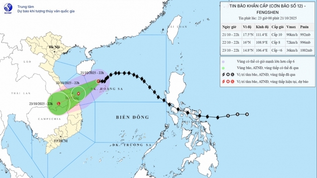 Bão số 12 giật cấp 12, cách Đà Nẵng 370km về phía Đông Đông Bắc