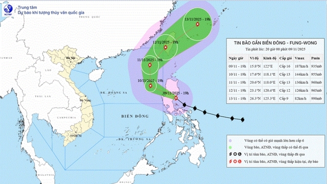 Bão Fung Wong giật cấp 17, trên vùng ven biển phía Đông đảo Luzon (Philippines)