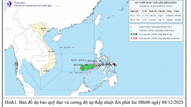Áp thấp nhiệt đới di chuyển theo hướng Tây Tây Nam