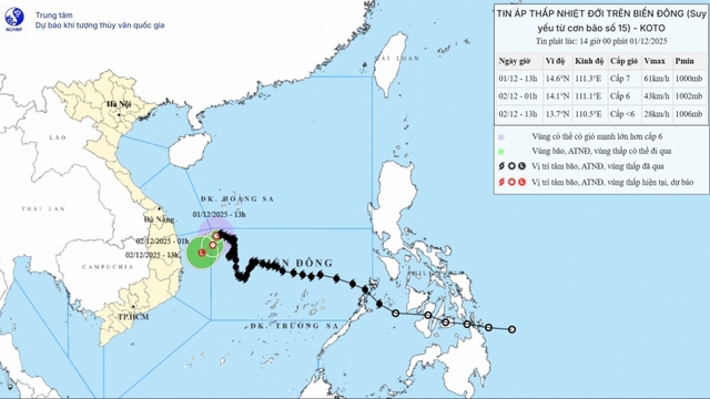 Bão số 15 suy yếu thành áp thấp, cảnh báo vùng biển Gia Lai - Đắk Lắk nguy hiểm