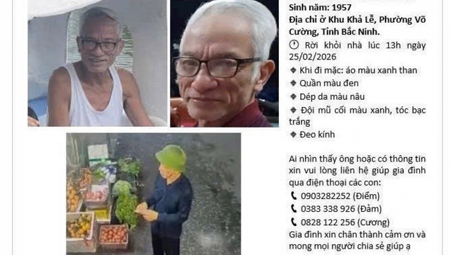 Gia đình tìm ông Nguyễn Đức Kiểm ở Bắc Ninh đi lạc