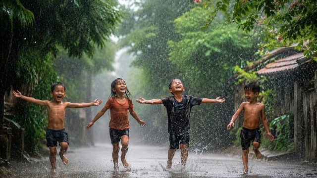 Trẻ thích tắm mưa đầu mùa, nhưng đây là điều cha mẹ cần đặc biệt lưu ý