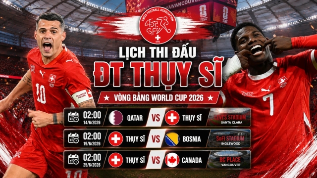 Lịch thi đấu World Cup 2026 của Thụy Sĩ