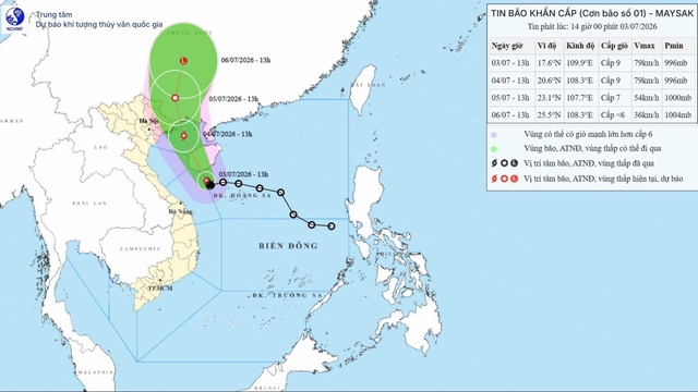 Bão số 1 cách Móng Cái (Quảng Ninh) khoảng 170 km, giật cấp 11