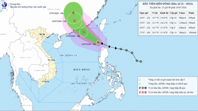 Bão Noul trở thành cơn bão số 2 trên Biển Đông