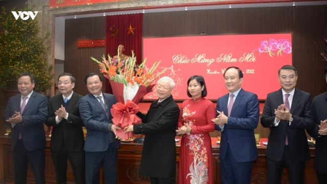 Tổng Bí thư Nguyễn Phú Trọng chúc Tết Đảng bộ, chính quyền và nhân dân Thủ đô Hà Nội