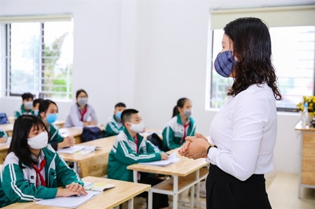 A classroom in Vinh city of Nghe An province during the COVID-19 crisis.
