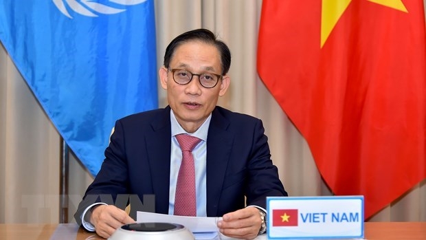 Vietnamese Deputy Minister of Foreign Affairs Le Hoai Trung speaks at at the UNSC’s online debate on “Peacebuilding and Sustaining Peace: Contemporary Drivers of Conflict and Insecurity.” (Photo: VNA)