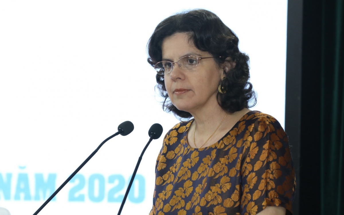 Cuban Ambassador to Vietnam Lianys Torres Rivera speaks at the event.