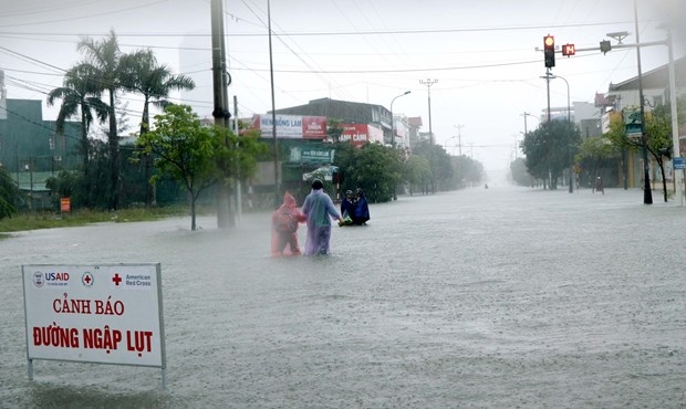               A flooded road in Ha Tinh city of central Ha Tinh province in October
