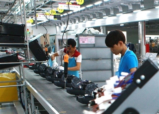 Workers at a manufacturing chain inside an LG Electronics Vietnam’s production plant in Hai Phong (Photo: VNA)