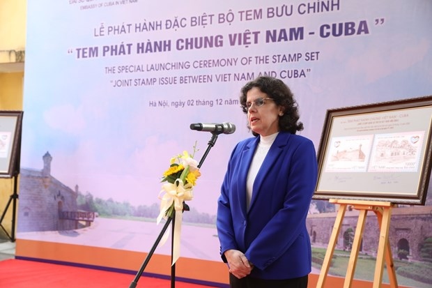 Cuban Ambassador Lianys Torres Rivera speaks at the event.