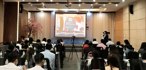 Speakers at the seminar on how to boost exports to the UK under the UK-Vietnam Free Trade Agreement in HCM City on January 28.