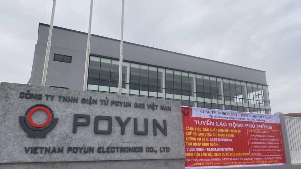 Poyun electronics Co. Ltd. in Hai Duoong's Chi Linh district where the patient works. (Photo: FB).