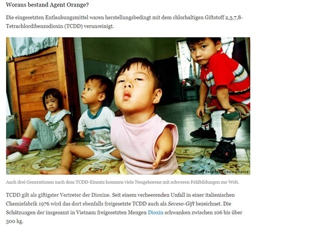 The image of AO/dioxin victims in a story about the lawsuit in DW newspaper (Photo: VNA)