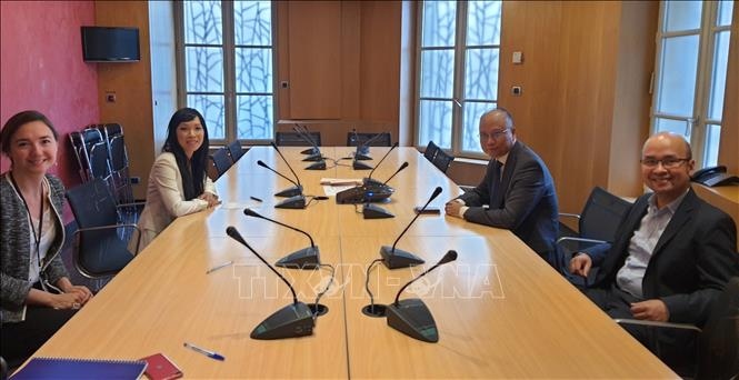 Stephanie Do, Chairwoman of the France-Vietnam Friendship Parliamentarians' Group of the Senate of France receives Vietnamese Ambassador to France Dinh Toan Thang (Photo: VNA)