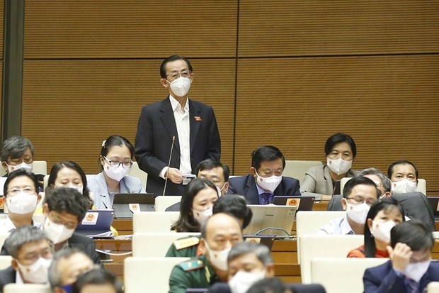 Deputy Tran Hoang Ngan speaks at the discussion.