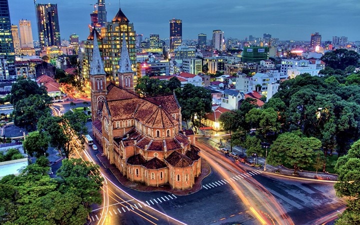 Ho Chi Minh City is one of the two largest economic and cultural centers in Vietnam. The Notre Dame Cathedral, City Post Office, Independence Palace, and Ben Thanh market are some of its popular tourist destinations.