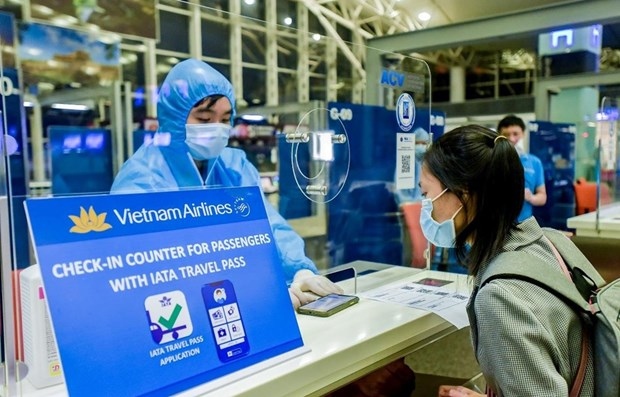 At the Vietnam Airlines counter for passengers with IATA travel pass