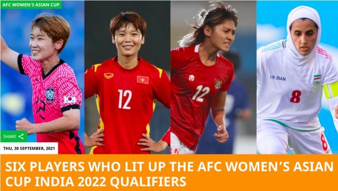 Pham Hai Yen (second from left) is named among the top six players who lit up the qualifiers for the 2022 AFC Women’s Asian Cup. 