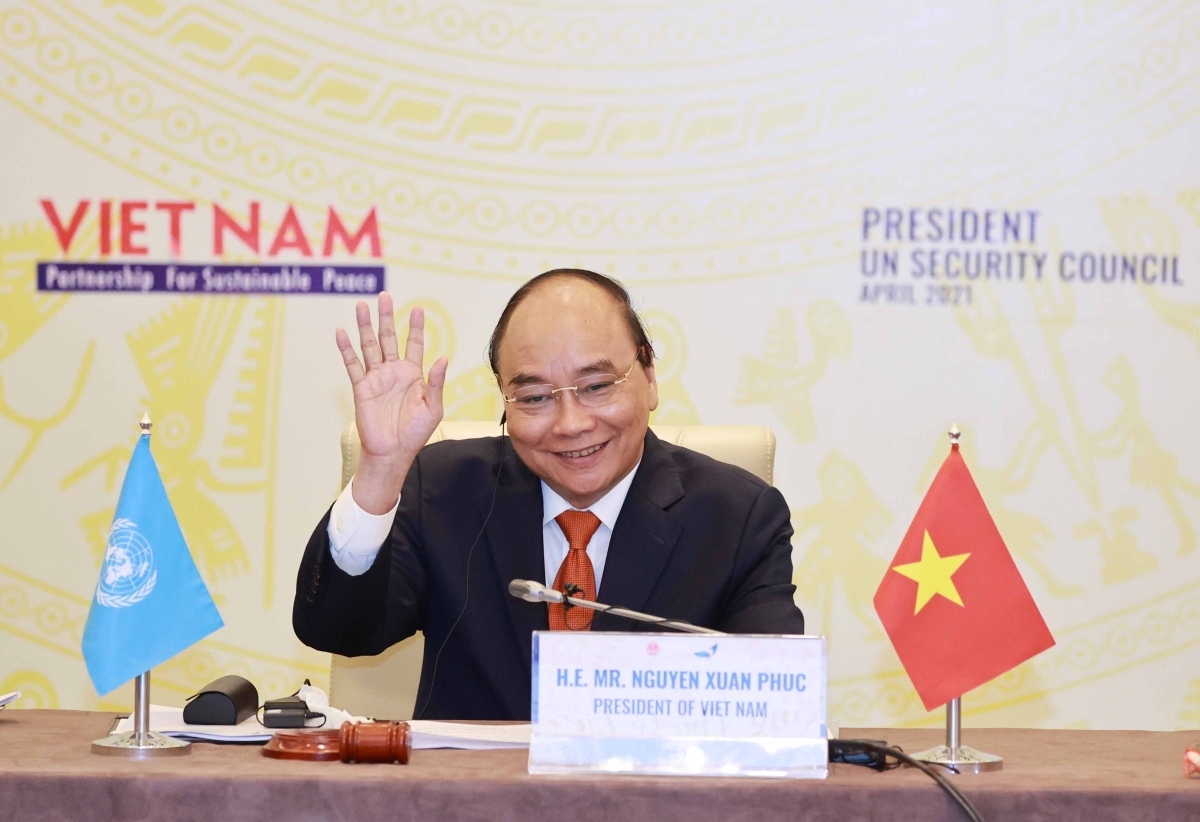 President Nguyen Xuan Phuc chairs a high-level general debate of the United Nations Security Council on April 19. (Photo:VNA)