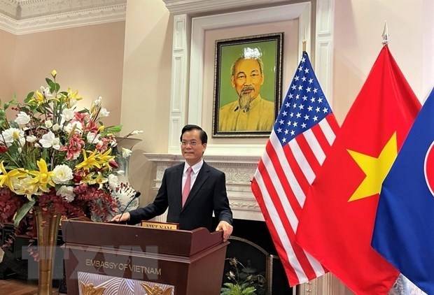 Vietnamese Ambassador Ha Kim Ngoc addresses the virtual ceremony (Photo: VNA)