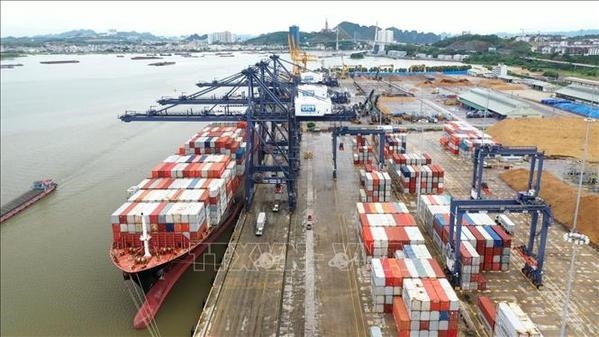 Marshall Islands-flagged Synergy Busan, with a loading capacity of over 50,000 tonnes, docks at Cai Lan port in the northern province of Quang Ninh.