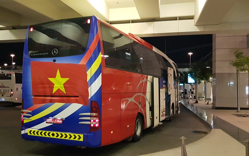 The Oman side arrange two 45-seater buses to transport the coaching board and players to a hotel