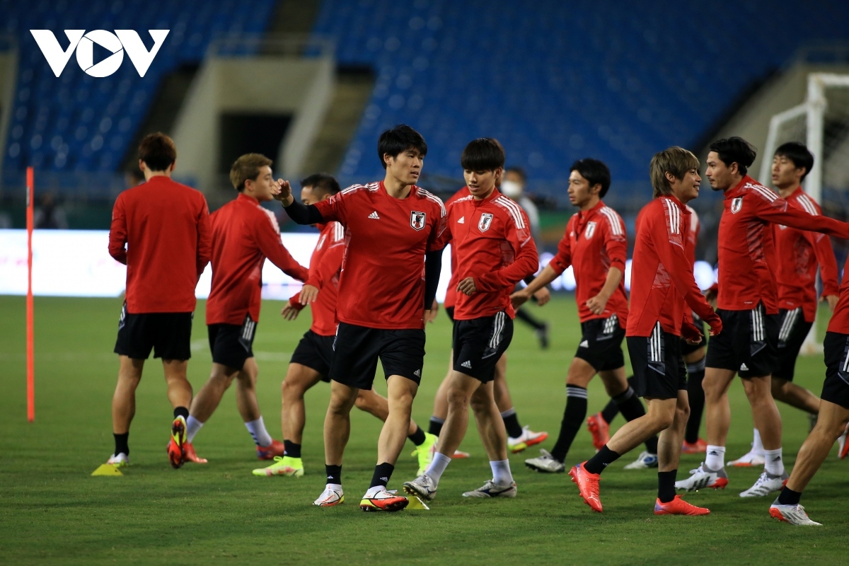 Defender Tomiyasu who plays for Arsenal joins his team mates for the training.