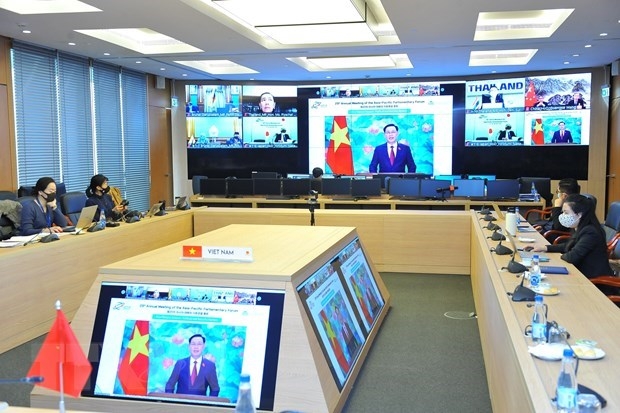 The Vietnamese delgation attends the APPF-29 via videoconference (Photo: VNA)