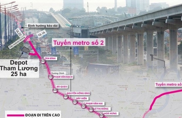 Metro Line No. 2 will connect Ben Thanh Market in District 1 and Tham Luong Depot in District 12. (Photo: nhadautu.vn)