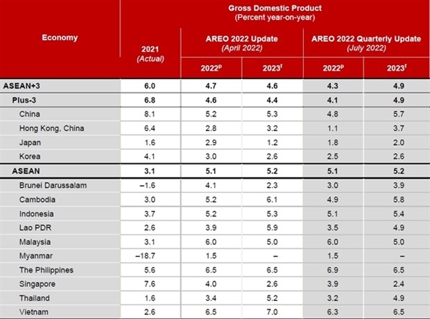 Projected GDPs for ASEAN+3 countries. Vietnam is forecast to be the second fastest-growing economy in the region this year. (Photo amro-asia.org)