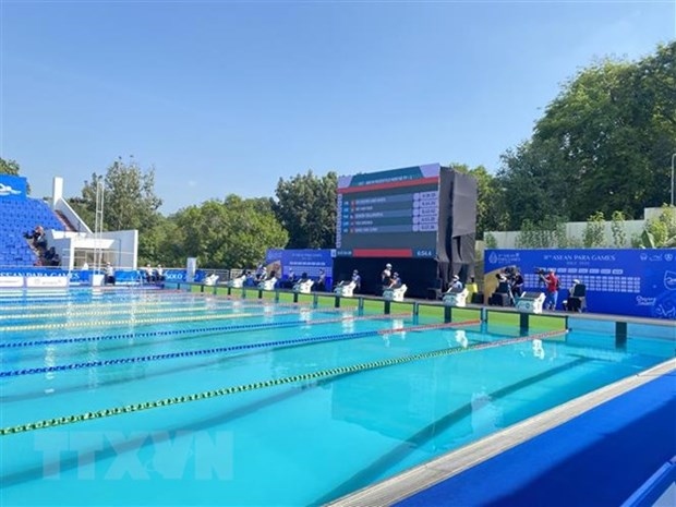 Swimmers compete in the men's 400m freestyle S8 event at the ASEAN Para Games 2022.