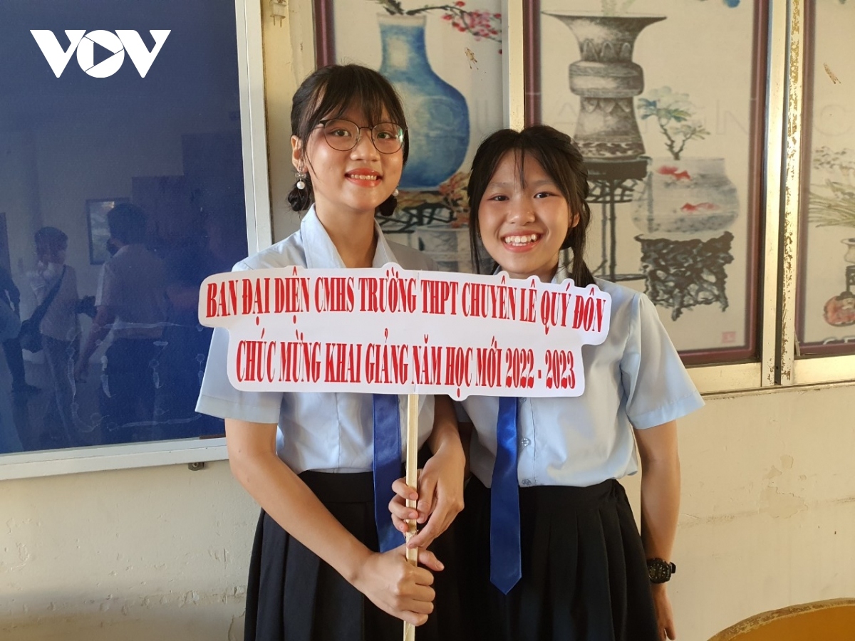 Students prepare for the opening ceremony of the new school year which takes place in the morning.