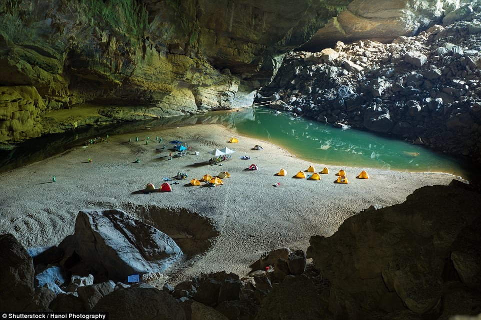 A campsite inside Son Doong Cave, Quang Binh. Photo by Shutterstock