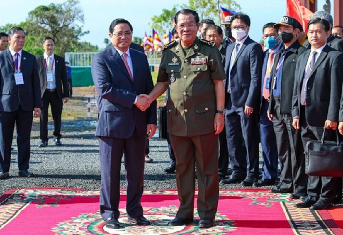 Prime Minister Pham Minh Chinh and his Cambodian counterpart Hun Sen at the 45th anniversary of "Journey towards overthrowing the genocidal regime of Pol Pot"  (June 20/1977 - June 20/2022). (Photo: VGP)