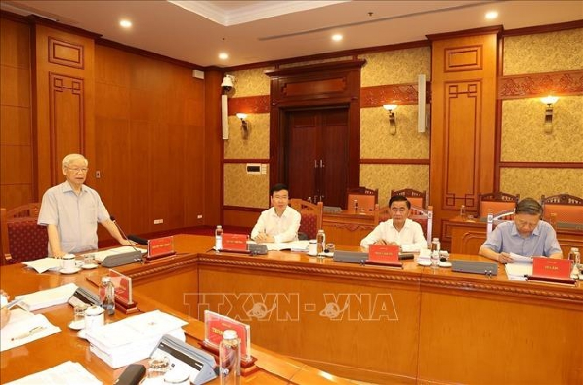 Party General Secretary Nguyen Phu Trong, head of the Central Steering Committee for Corruption and Negative Phenomena Prevention and Control, speaks at the meeting. (Photo: VNA)