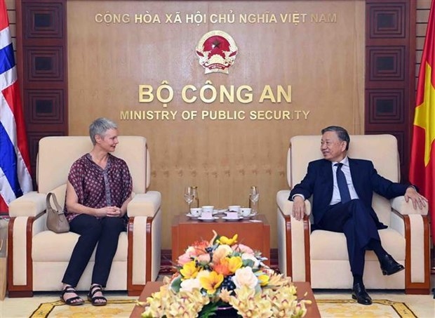 General To Lam, Minister of Public Security hosts new Norwegian Ambassador to Vietnam Hilde Solbakken.
(Photo: VNA)