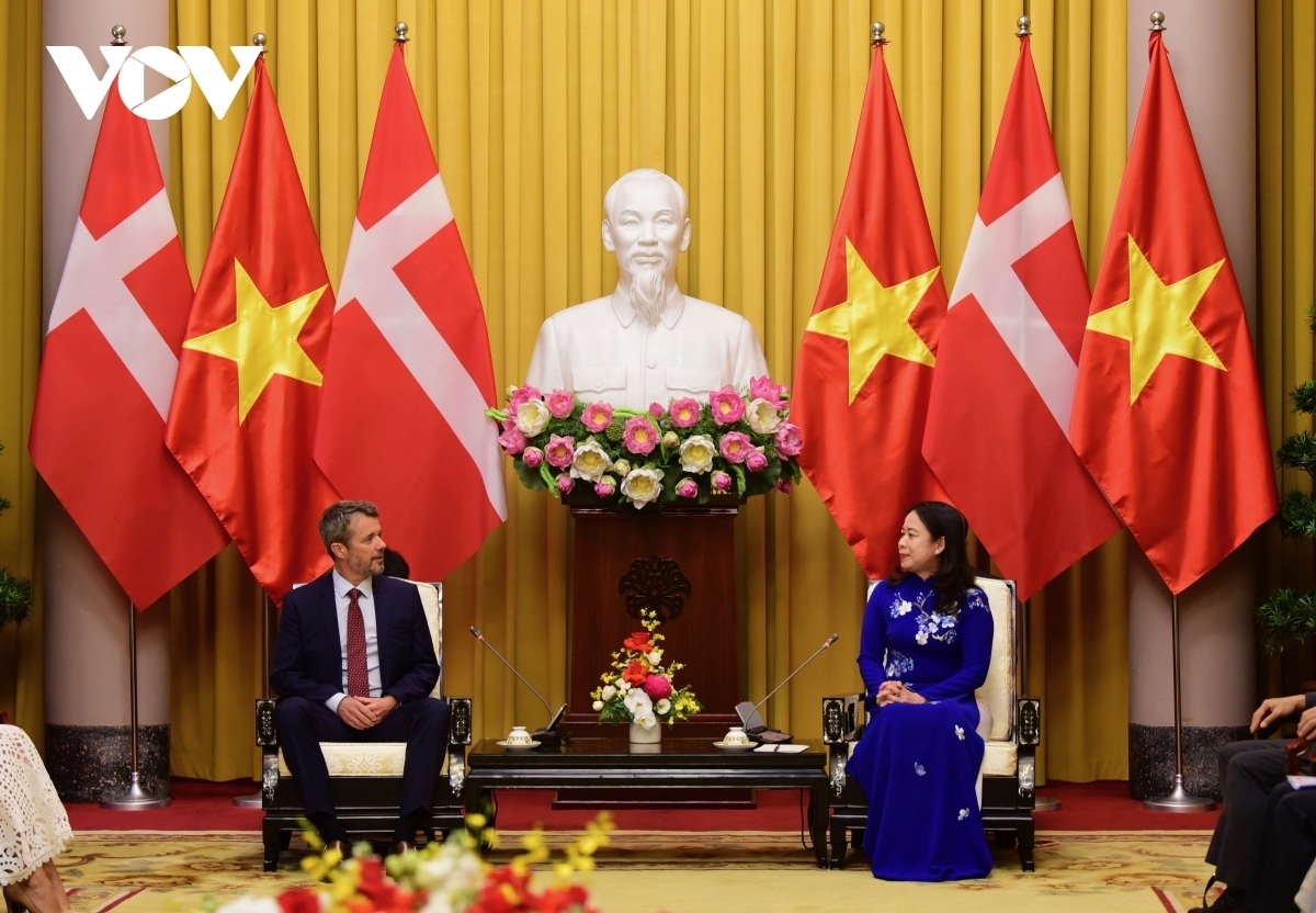 Vice President Vo Thi Anh Xuan (R) holds talks with Danish Crown Prince Frederik